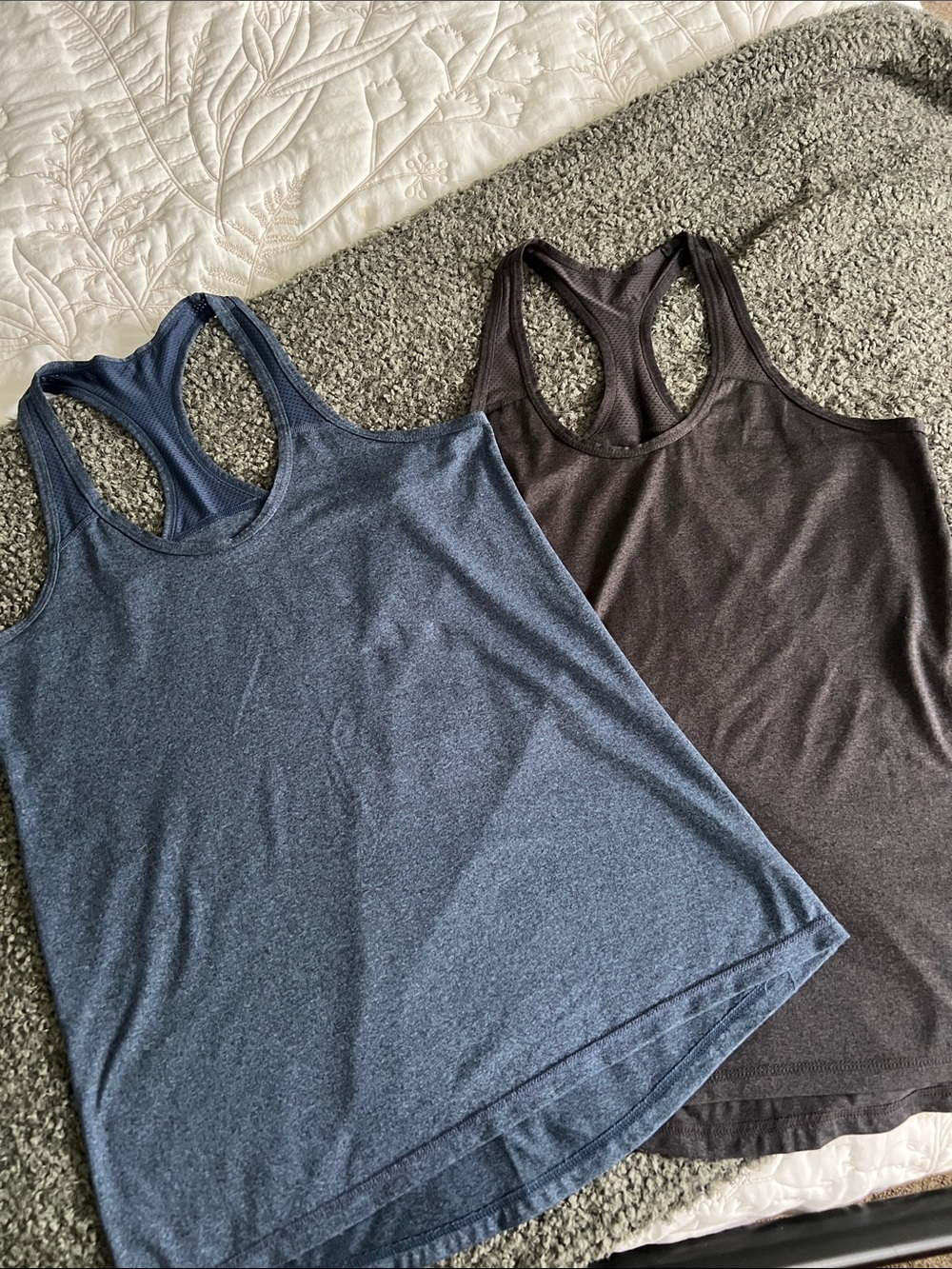 Women’s Racerback Workout Tank Tops in Blue and Charcoal